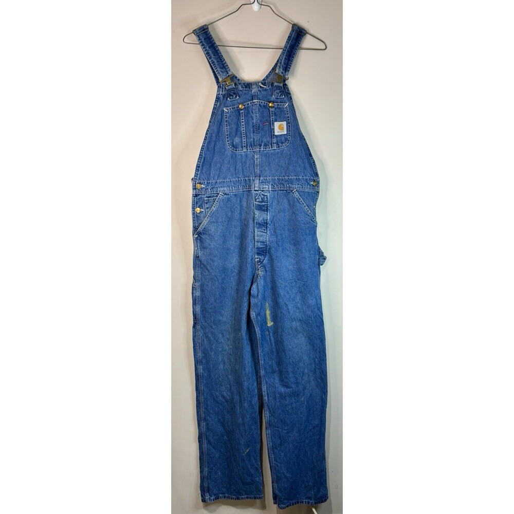 Carhartt Overalls Mens 36x34 Blue Denim Relaxed Straight Bib Workwear Carpenter